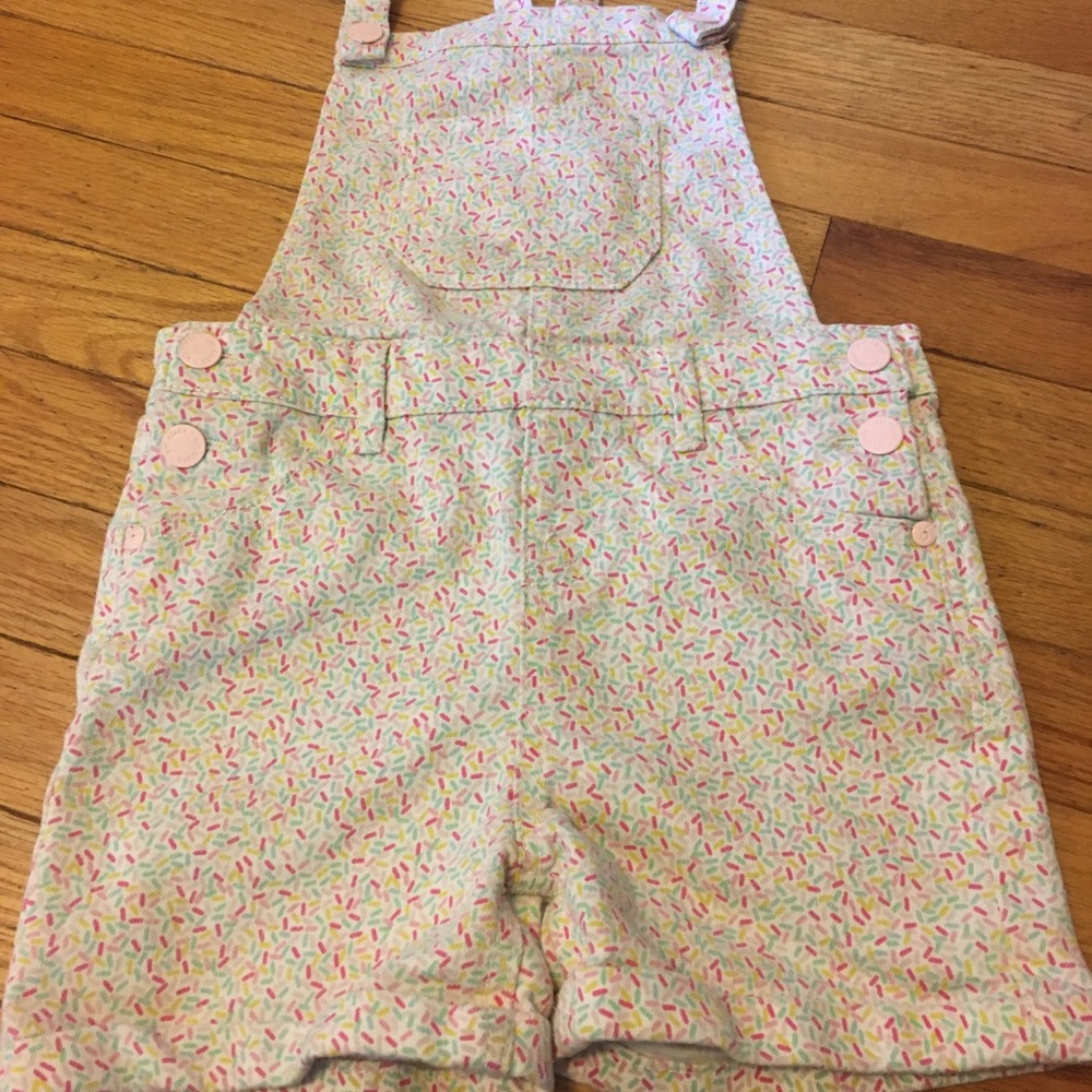 Art Class Sprinkles overall shorts for girls.